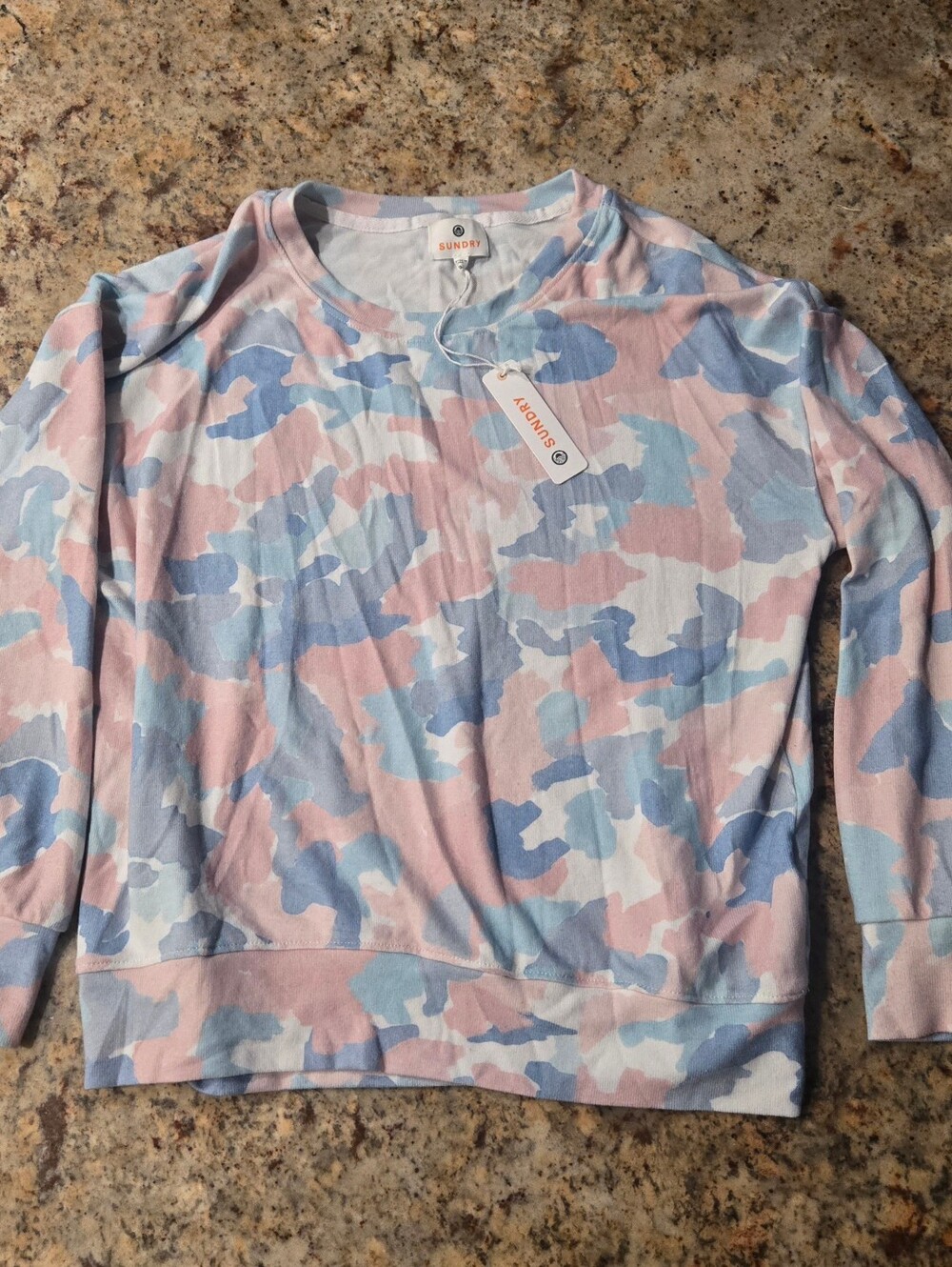 NWT Sundry Pastel Pink & Blue Camo Pullover Sweatshirt SIZE 0